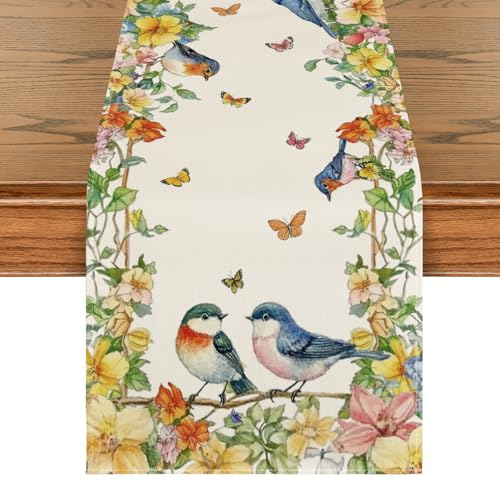 Artoid Mode Vögelchen Schmetterling Blumen Frühling Tischläufer, Saisonnal Küche Tisch...