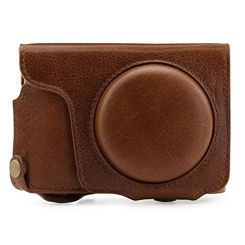 MegaGear MG1436 Panasonic Lumix DC-ZS200, TZ200 Ever Ready Genuine Leather Camera Case and Strap - Brown