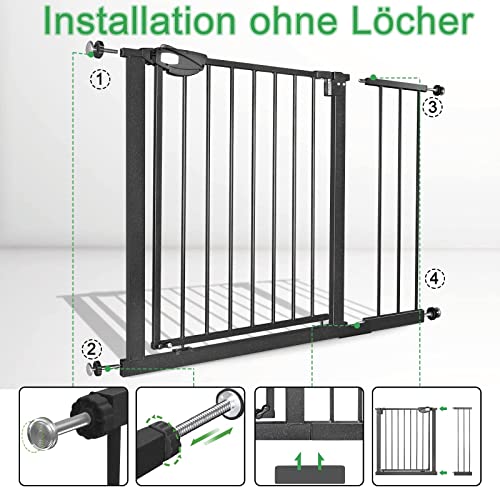 UISEBRT Türschutzgitter Ohne Bohren Treppenschutzgitter für Kinder 85-95cm breit, Auto-Close Baby Schutzgitter Metall Gitter Schwarz