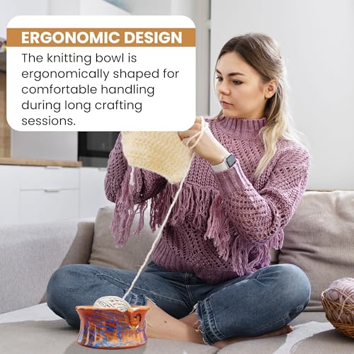 Image of Handmade Wooden Yarn Bowl - Premium Yarn Bowls for Crocheting & Knitting - Handcrafted Wooden Crochet Bowl - Yarn Holder for Tangle-Free Yarn Control (Curved Blue 7x4 Inch Rosewood)