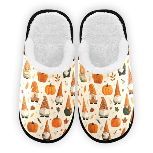 Retro Autumn Pumpkin Gnomes Slippers For Women Men Soft Memory Foam Non-Slip Hallowmas Winter Indoor House Shoes Travel Slipper