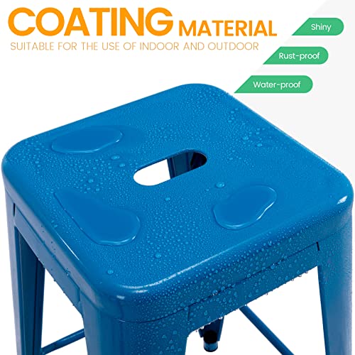 Vogue Furniture Direct 24 Inch Metal Bar Stools, Backless Counter Height Barstools, Indoor Outdoor Stackable Stools With Square Seat, Set Of 2 (Blue) #TOP2