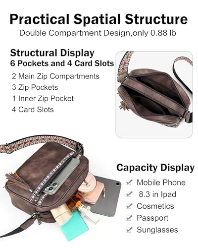 Image of FADEON Crossbody Bags for Women, RFID 4 Card Slots | Vegan Crossbody with Wide Strap, Double-Zipper & Anti-Theft, Fits Kindle & Essentials, Lightweight for Work & Travel