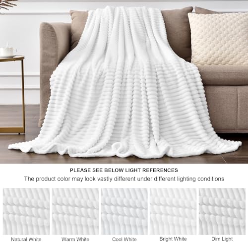 Image of BEDELITE Fleece Blanket Queen Size - 3D Ribbed Jacquard Soft and Warm Decorative Fuzzy Blankets - Cozy, Fluffy, Plush Lightweight Throw Blankets for Couch, Bed, Sofa(White, 90x90 inches)