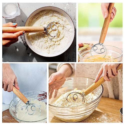 Frusta danese, frusta per pasta danese, 13 pollici, frusta olandese, frusta per uova con manico in legno, frullatore in acciaio inox 304 per la produzione di pane - immagine 6