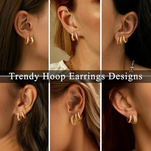 YADOCA Chunky Gold Hoop Earrings Set for Women 18K Gold Filled Huggie Hoops Earrings Hypoallergenic Thick Lightweight Small Silver Hoop Earring Jewelry for Gifts3