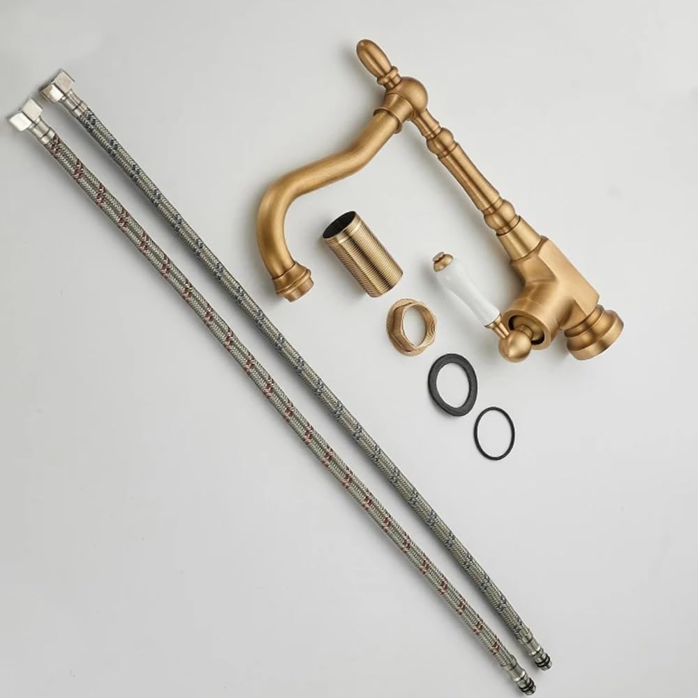 Francuska bateria umywalkowa retro z mosiądzu w stylu retro, obracana o 360°, armatura łazienkowa do ciepłej i zimnej wody XT993 (brass)