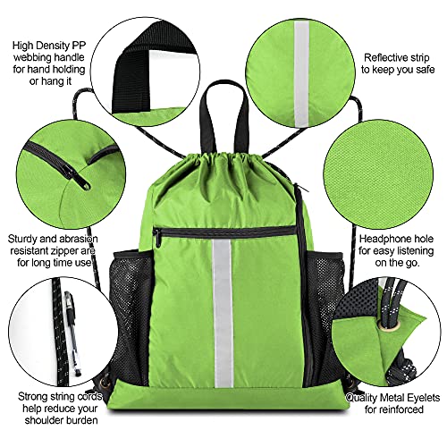 Image of BeeGreen Cinch Bag Backpack String Gym Sackpack with Shoe Compartment and Two Side Mesh Pockets Large Lightweight Portable Sport Drawstring Sack