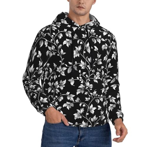 Hoodies For Men - Retro White Leaves Print Long Sleeve Casual Men'S Hoodies & Sweatshirts Pullover With Pocket