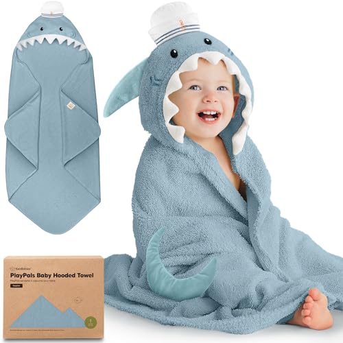 KeaBabies Organic Baby Towel with Hood for Girls Boys - Soft Absorbent 100% Cotton Hooded Baby Towels for Newborns Infants Large Hooded Bath Towels for Babies Kids Toddler 1-3 (Skipper)