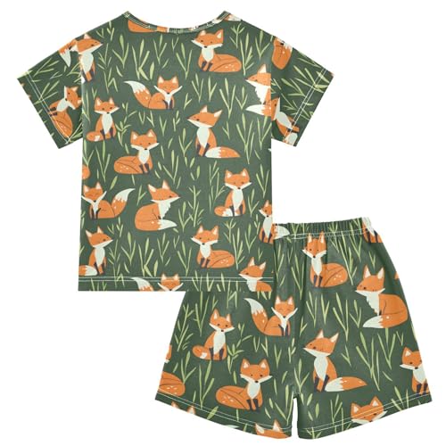 ALAZA Cute Cartoon Fox Pajamas Short Sleeve 2 Piece Sleepwear Top and Bottom Pajama Set Unisex2