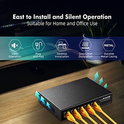 Image of MokerLink 5 Port 2.5G Ethernet Switch, 5 x 2.5GBASE-T Ports, Compatible with 10 /100 /1000Mbps, Metal Unmanaged Fanless Network Switch