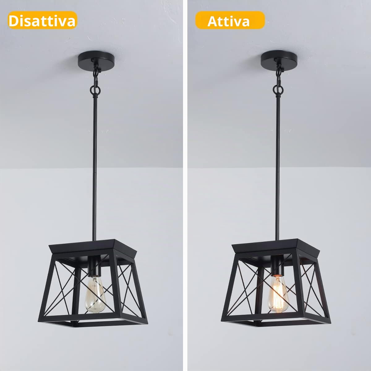 Ganeed Lampada a sospensione da fattoria Gabbia in metallo Lampadario a lanterna rustica regolabile in altezza per cucina Isola Sala da pranzo Camera da letto Foyer E27 Nero 1 luce