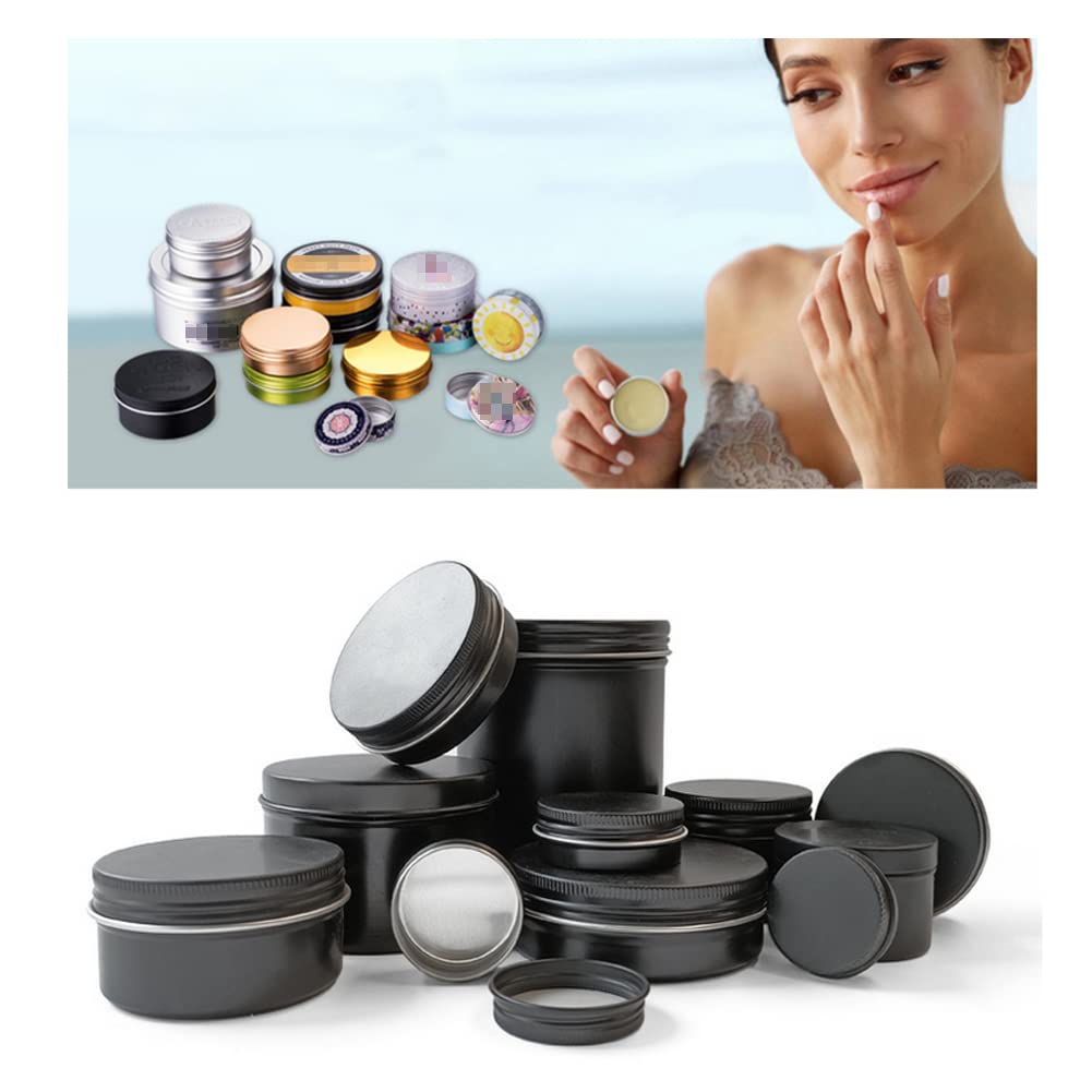 TOPWEL 6PCS 150ml/5oz Empty Aluminum Tins Jars Round Aluminium Cans Boxes with Screw Lids Cosmetic Sample Storage Containers Pots for DIY Crafts Candle Spices Lip Balm (Black) - Image 3