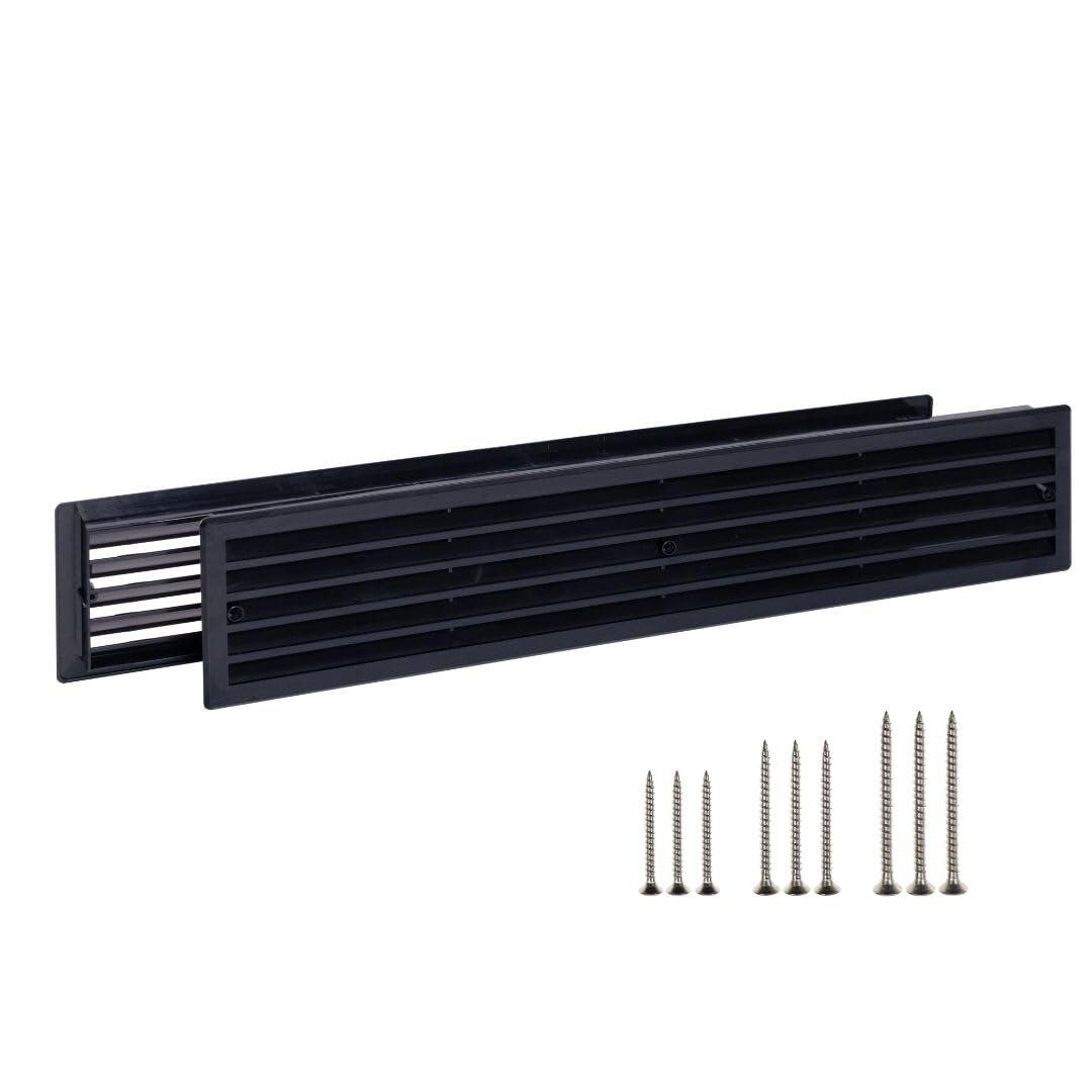 450x92mm Door Vents for Interior Doors - 17.7" x 3.6" Black Vent Cover with Screws - Plastic Ventilation Grille Two Sided - Air Register for Bathroom, Garage, Kitchen