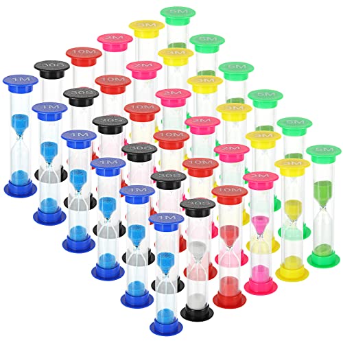 36Pcs Sand Timer, Sand Timers for Classroom, Hourglass Timers for Kids Sand Clock Timers Set 30s / 1min / 2mins / 3mins / 5mins / 10mins for Classroom, Kitchen, Games, Office, Home