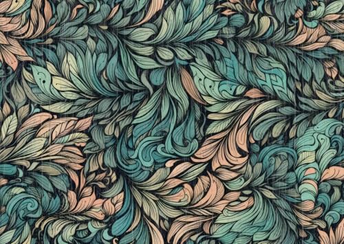 LZH-LP Papier Peint Autocollant, 44x300CM Abstraite Feuilles Tourbillonnantes Entrelacées Bleu-Vert Pêche Papier Contact Décoller Coller Vinyle Film Décoratif Amovible pour Armoires Murales