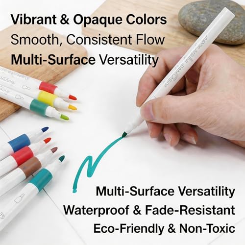 JESANWOO 12 Colors Watercolor Acrylic Paint Pens, Soft Water-Based Markers for Rock Painting, Glass, Ceramic, Wood, Canvas – Quick-Drying, Waterproof Art Supplies for Adult Coloring & Kids Crafts