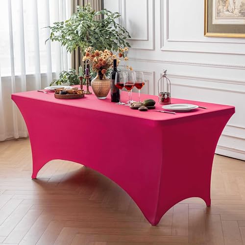 Image of FOLINS&HOME Fuchsia 5ft Fitted Water Resistant Tablecloth with Spandex