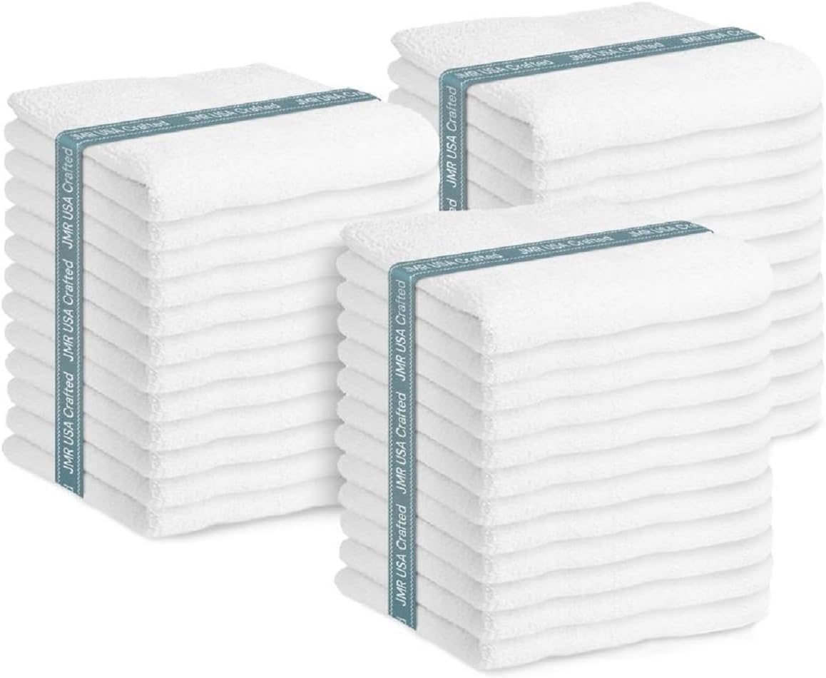 JMR Essentials - Juego de 36 Toallas de algodón, prácticas y versátiles, absorbentes, de Secado rápido, Suaves, Ligeras para Piscina, Gimnasio, SPA (Blanco)