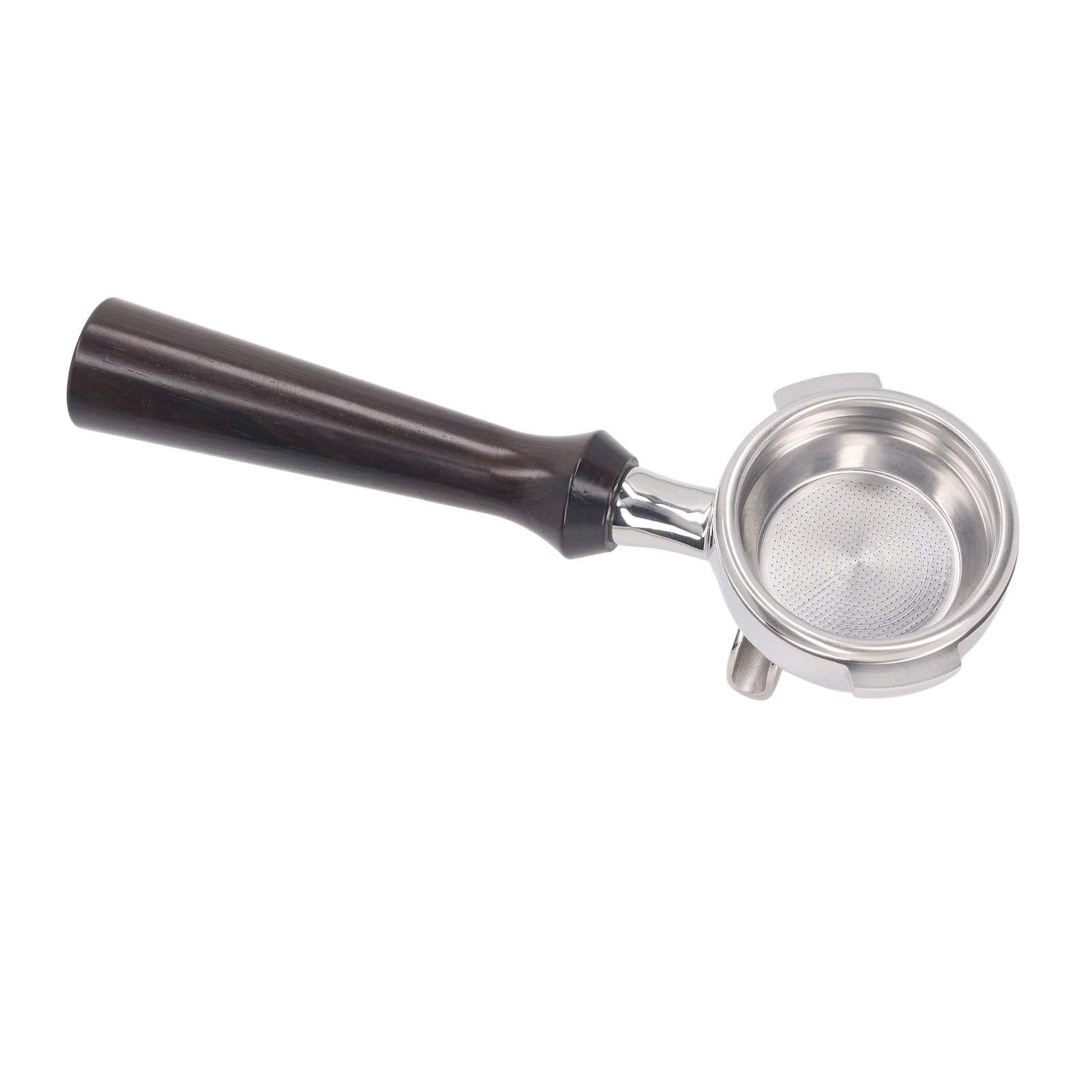 Cestello con Doppio Beccuccio Portafiltro con Beccuccio Doppio da 58 Mm, Portafiltro per caffè Cestello Filtro in Acciaio Inossidabile con 2 Orecchie Manico in Legno Massello per Macchine da