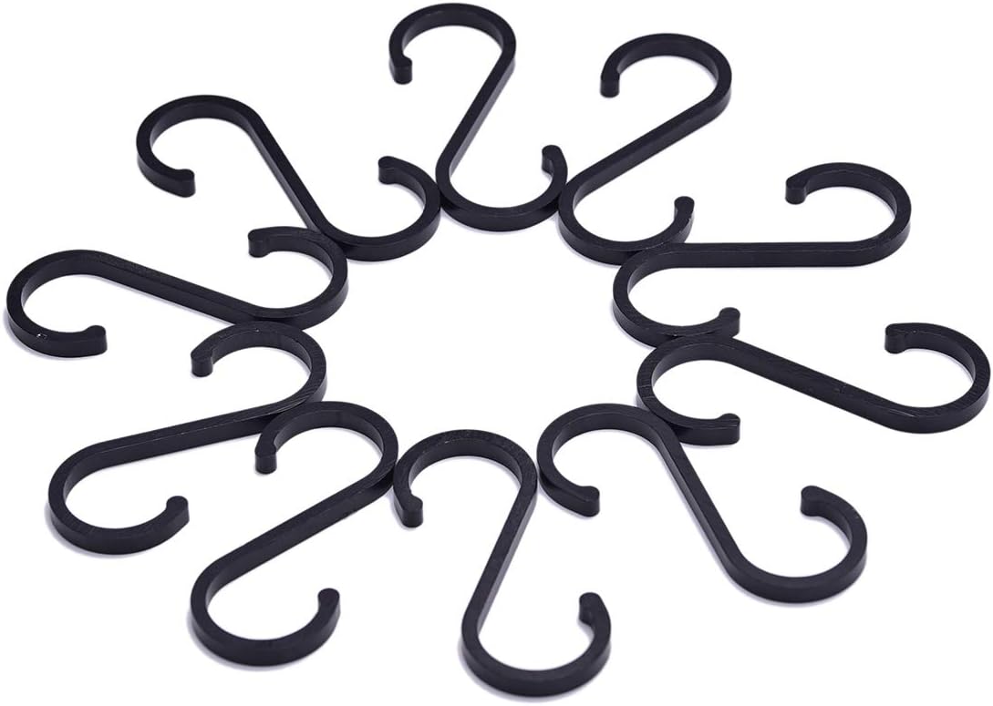 10 Pack S Hooks Heavy-Duty Solid Aluminum S Shaped Hanging Hooks for Kitchenware Pots Utensils Plants Towels Gardening Tools Clothes Hangers Multiple uses (Black)