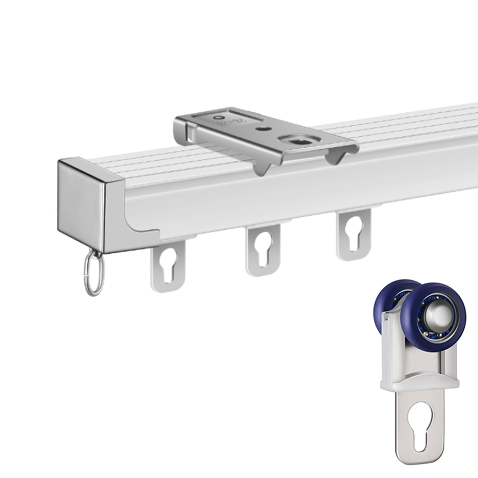Raumteiler-Schienensystem, gerade Vorhangschiene aus Aluminium zur Wand-/Deckenmontage für den Innen- und Außenbereich, Vorhangstange mit Schiene, Rollenhaken, Mont,Ceiling Mount-150cm