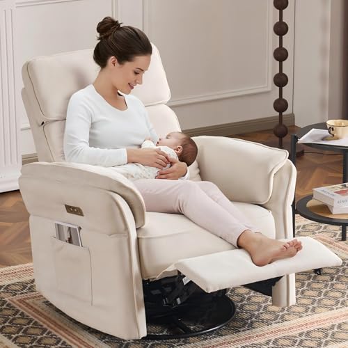 Power Recliner Rocking Chair Nursery Gliders with Adjustable Armr...