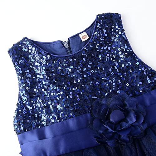 Jerrisapparel Little Girls' Sequin Mesh Flower Ball Gown Party Dress Tulle Prom (3T, Navy Blue) #TOP2