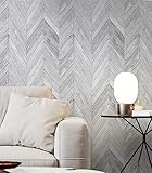 Ismoon 15.6' x 118' White Herringbone Wood Boards Peel and Stick Wallpaper White Gray Wood Contact Paper Vinyl Self-Adhesive Removable Wallpaper for Rooms Kitchen Countertop Cabinet Wall Decoration
