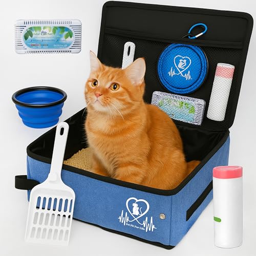 Arenero portátil para gatos mediano con tapa y accesorios miniatura 1