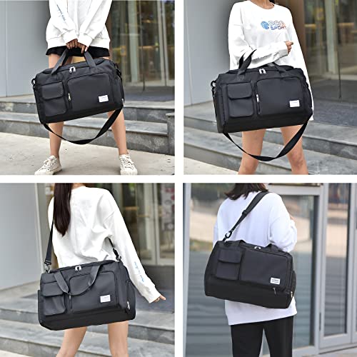 Small Gym Bag For Women,Waterproof Weekender Bag With Shoe Compartment & Wet Pocket,Travel Duffle Bag, Overnight Bag Carry On Bag Gym Tote Bag For Travel, Workout, Sport(Black) #TOP1