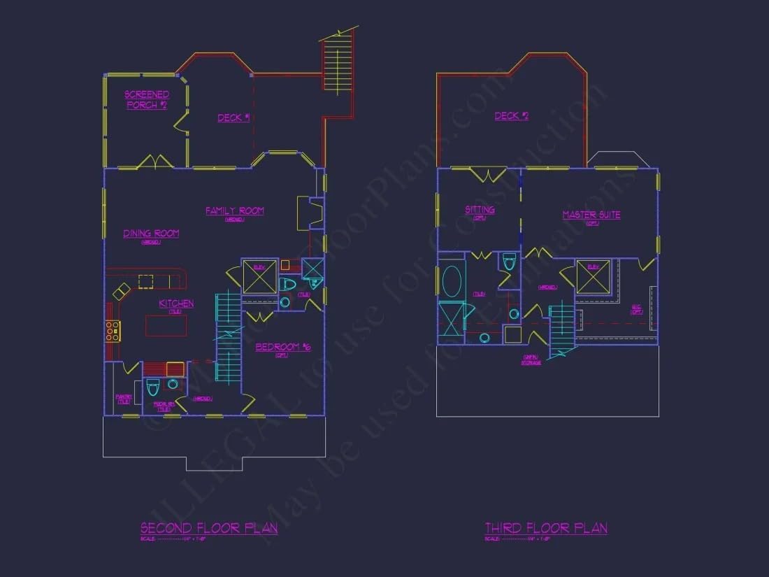 9-1754 HOUSE PLAN - Modern Beach House Plan with 3 Floors, CAD Blueprint Designs
