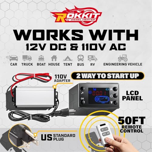 Image of [2026 Version] ROKKIT 8KW Diesel Heater, 110V /12V All-in-One Diesel Air Heater, Portable Diesel Heater with LCD Monitor & Remote, Fast Heating Low Noise Diesel Parking Heater for Tent, Car, RV, Camper