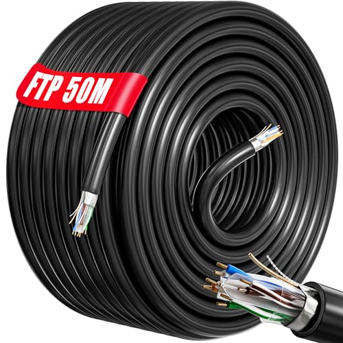 Soibke Cable Ethernet 50m Blindé, Câble Réseau RJ45 50m Exterieur Intérieur | AWG23, FTP PIMF CCA, Anti-Interférence, Ignifuge, Etanche, Haut Debi Gigabit...