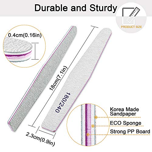 Professional Nail Files, Emery Board Nail File For Natural Nails 100/180/240 Grit Nail Files For Acrylic Nails 12Pcs Fine Grit Nail File Manicure Tools Coarse Fingernail Files (180/240 Grit) #TOP1