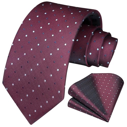 Image of HISDERN Polka Dot Ties for Men Classic Silk Ties and Pocket Square Formal Business Necktie Handkerchief Wedding Party