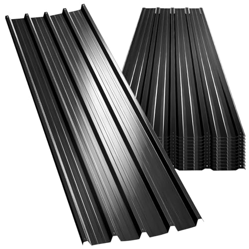 Image of Corrugated Roofing Sheets 12pcs, Galvanised Metal Roofing Sheets, Box Profile 110x45cm Coated 7m² Trapezoidal Grooved Roof sheets, Waterproof Tiles Shed Roof Covering Outdoor Wall Cladding (Black)