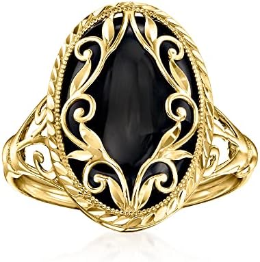 Ross-Simons Black Onyx Scrollwork Ring in 14kt Yellow Gold. Size 7