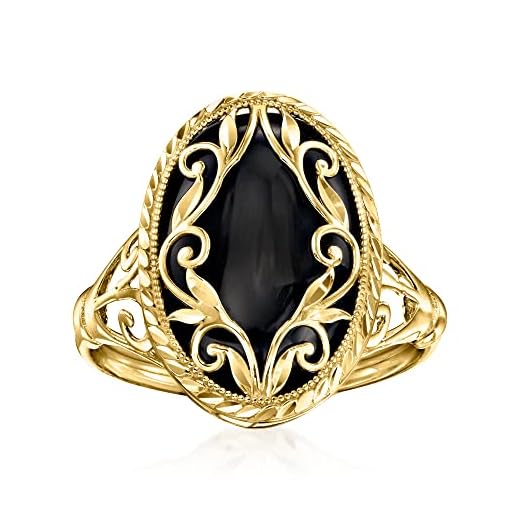 Ross-Simons Black Onyx Scrollwork Ring in 14kt Yellow Gold. Size 9