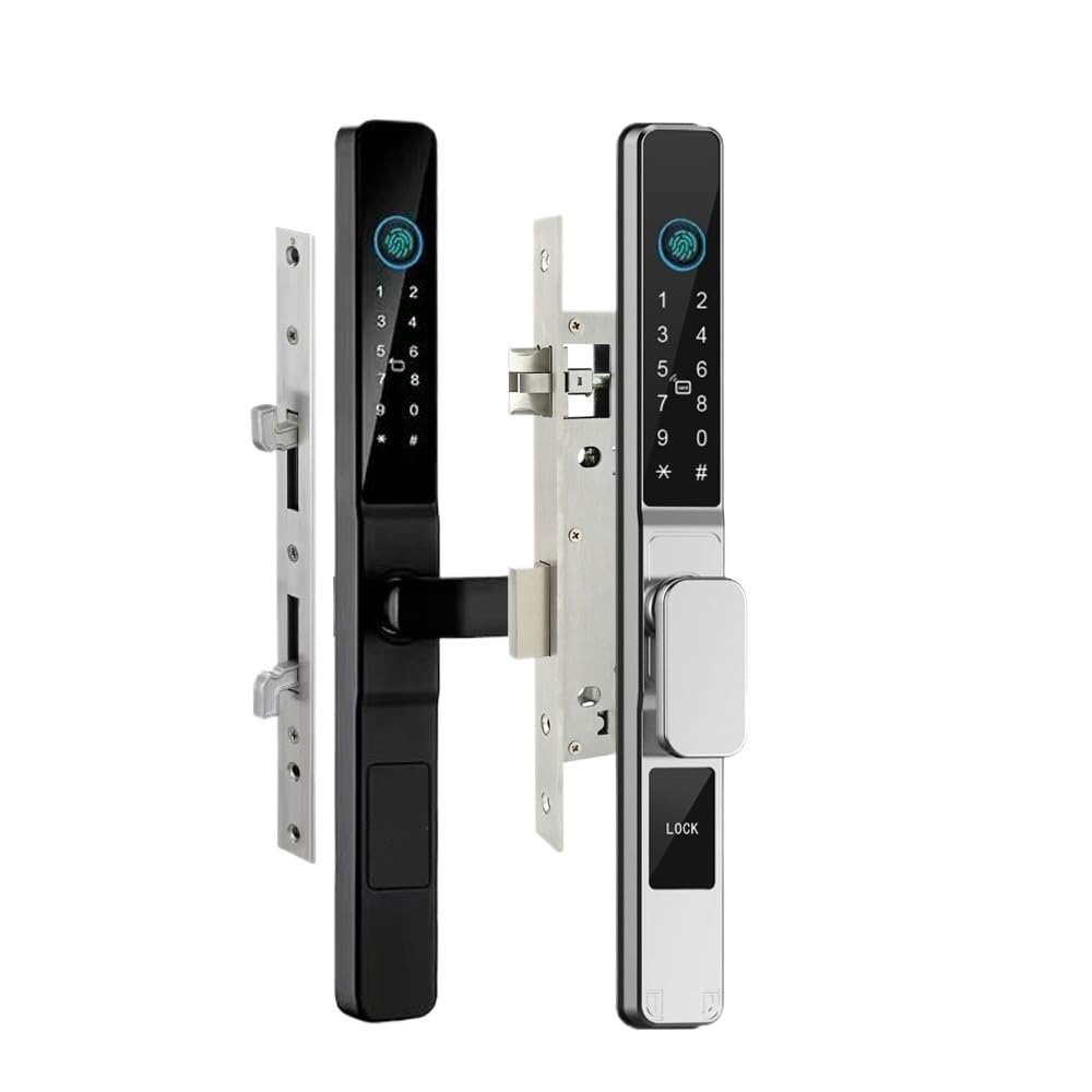 Serrure connectée mince pour porte coulissante aluminium étanche avec clé appli
