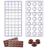 Okllen 2 Pack Polycarbonate Chocolate Mold, Clear 3D Candy Making Mold PC Mould Bonbons Mold Tray, Fondant Jelly Mold for Baking, DIY, Food Grade, Chocolate Bar and Diamond Shape