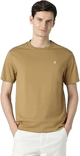 Men Beige Solid Round Crew Neck T-Shirt Price In India