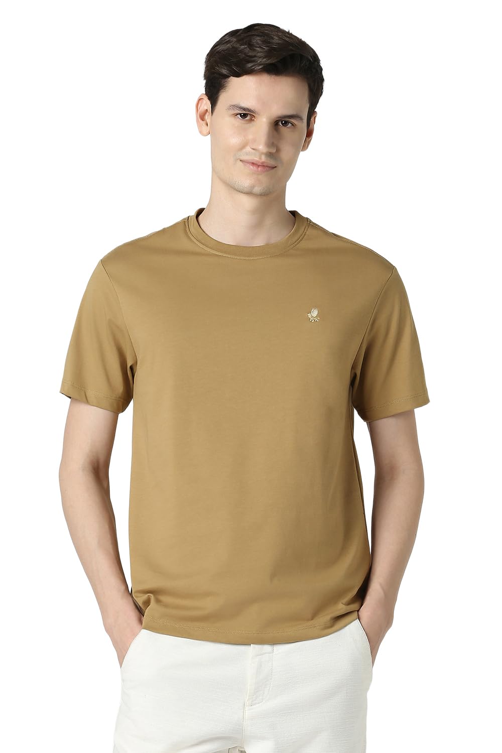 Men Beige Solid Round Crew Neck T-Shirt - Review, Price and Buying Guide