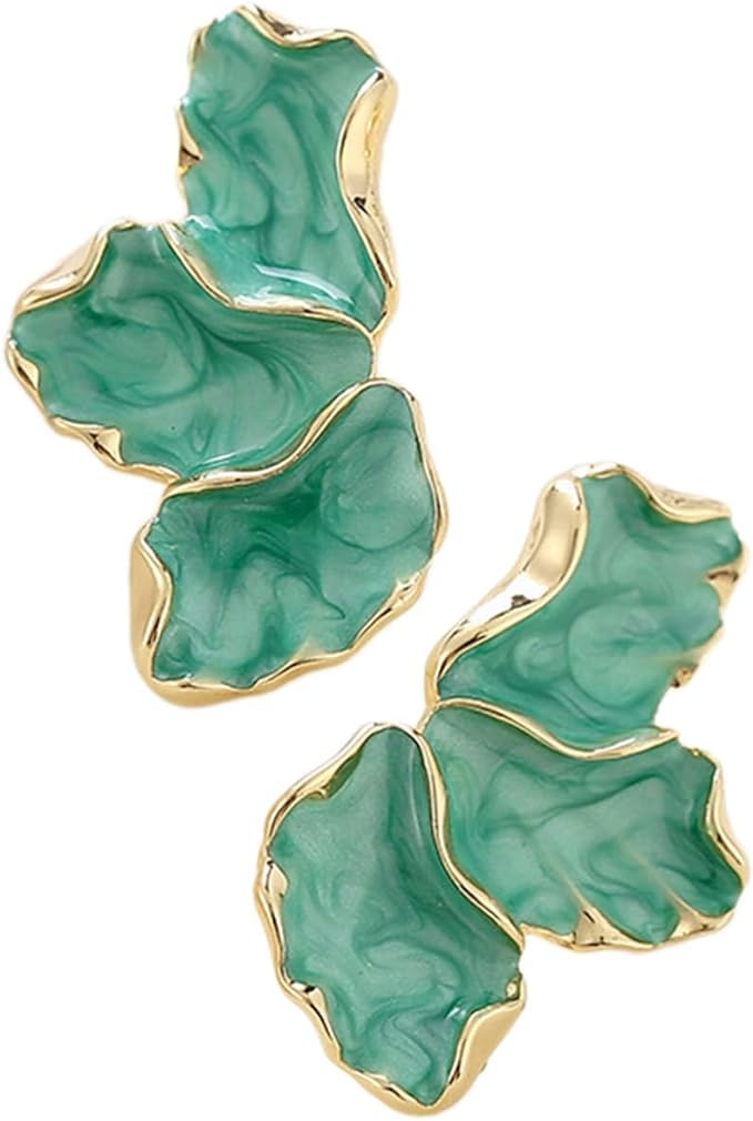 El Regalo Unique Irregular Enameled Flower Petal Stud Earrings- Trendy 3D Metal Flower Stud Earrings Statement Earrings (Green) (B0D6RRWC1R) Amazon Price History, Amazon Price Tracker