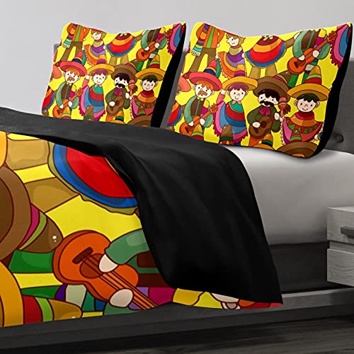 Duvet Covers Set Twin Size Cartoon Mexican People - Soft And Breathable Microfiber Comforter Bedding Set With Zipper Closure For Kids Women Men, 1 Duvet Cover 2 Pillowcase #TOP4