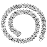 KKJTDS Miami Cuban Link Chain for Men 14mm Diamond Iced Out Cuban Link Chain Necklace Bracelet Hip Hop Jewelry Mens Women (silver, 16inch)