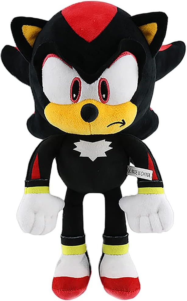 Cartoon Plush Doll, 12 Inch The Hedgehog Stuffed Doll, The Movie Plush Figure, Cute Cartoon Plushies, Tails, Knuckles Character Soft Toy for Kids Boys Girls Birthdays Gift(black)