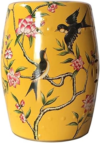 Gold Glazed Decorative Ceramic Garden Stool - Hollow Flower & Bird Design - Ideal for Living Room, Balcony, Garden Décor - Stylish Accent Furniture