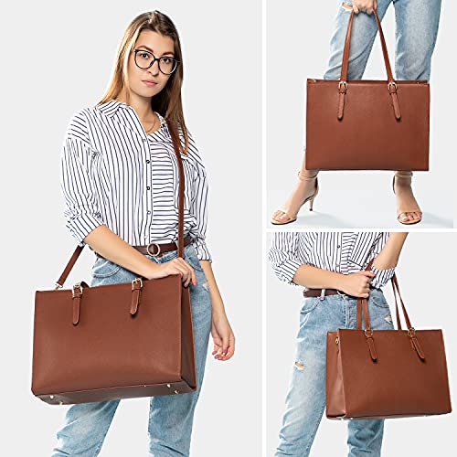 LOVEVOOK Laptop Bag for Women, Fashion Computer Tote Bag Large Capacity Handbag, Leather Shoulder Bag Purse Set… - Image 2